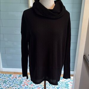 Akemi & Kin Anthropologie Black Cowl Neck Waffle Knit Top‎